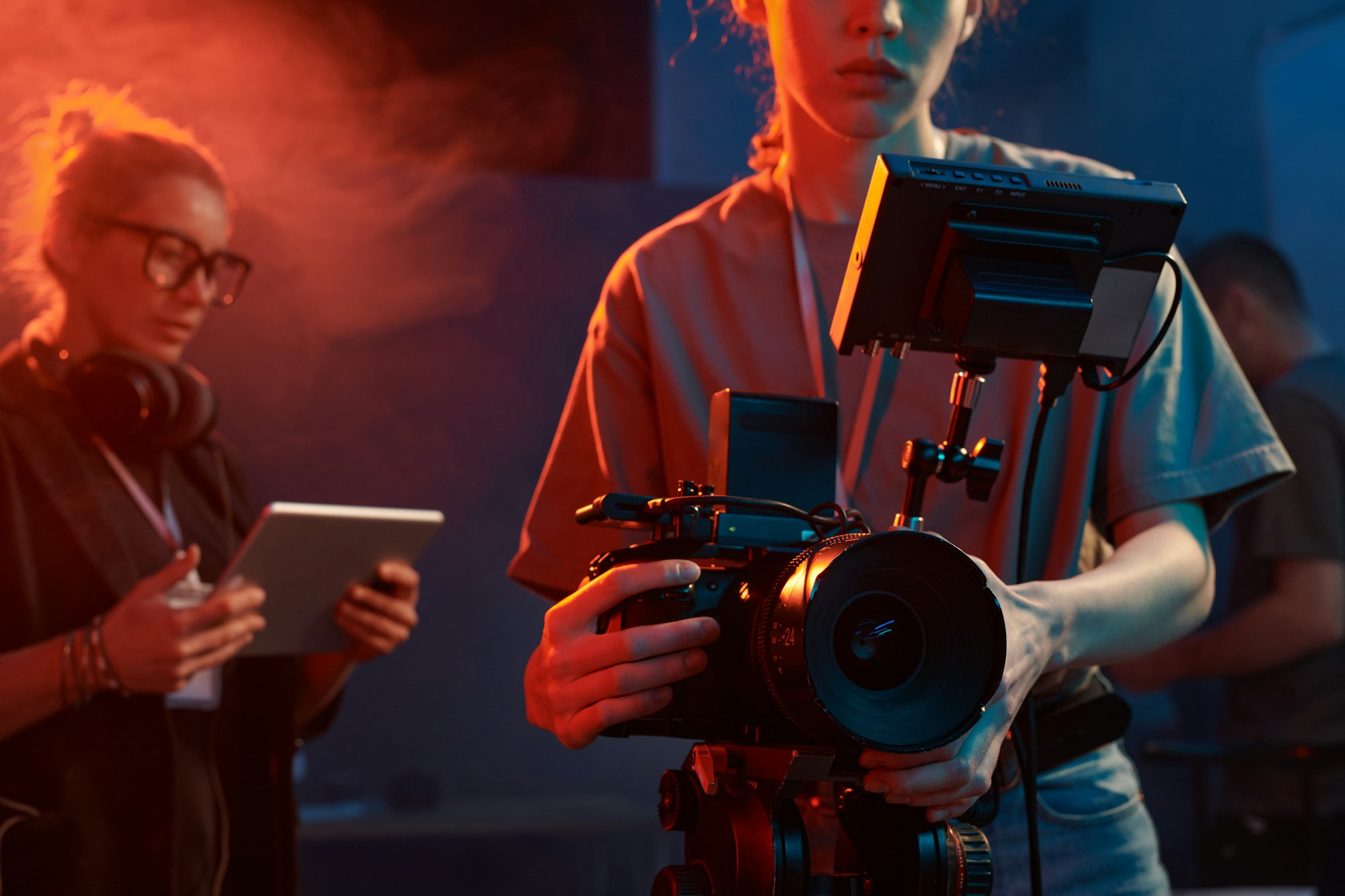 Cameraman Operating Equipment in Studio